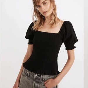Madewell Lucie Puff-Sleeve Smocked Bodice Top